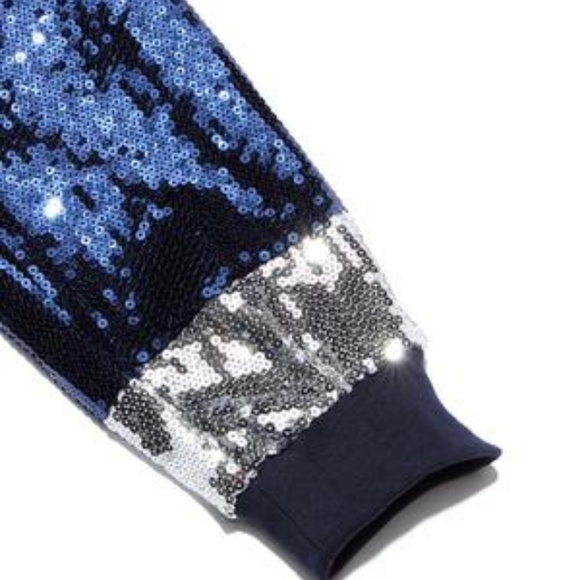 BLUE SILVER SEQUIN JOGGERS WITH DRAWSTRING WAIST - Picture 3 of 4